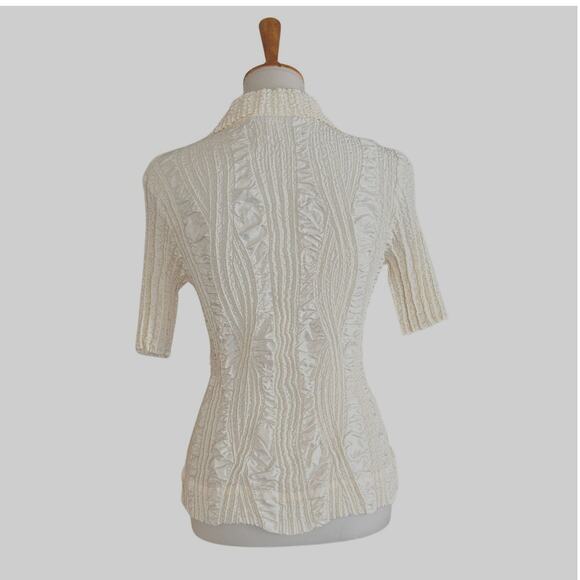 Vintage Peplum by Yoshiki Hishinuma Crinkle Pleated Blouse – Ivory White –RARE - Picture 5 of 10